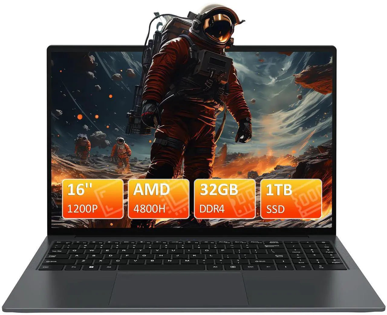 Auusda 16" Gaming Laptop AMD Ryzen 7 4800H 2.9-4.2GHz, 32GB DDR4 RAM, 1TB NVME SSD, Windows 11 Pro Business Computer, SODIMM*2, Slot*2, Backlit, Fingerprint, Gray